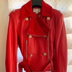 Red Leather Bomber Jacket